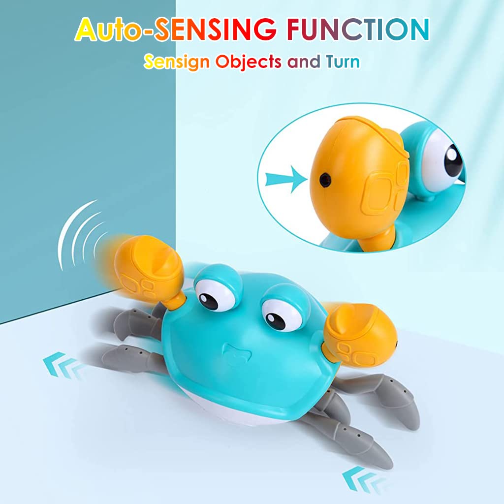 PATPAT Crab Walking Toy with Music, Auto Avoid Obstacles Running Crab Toy, Crawling Crab Baby Toy Gifts, Walking Crab Music Toy with Glowing Eyes, USB Rechargeable, Moving Crab Toy for Baby (Blue) PATPAT Crab Walking Toy with Music, Auto Avoid Obstacles Running Crab Toy, Crawling Crab Baby Toy Gifts, Walking Crab Music Toy with Glowing Eyes, USB Rechargeable, Moving Crab Toy for Baby (Blue)